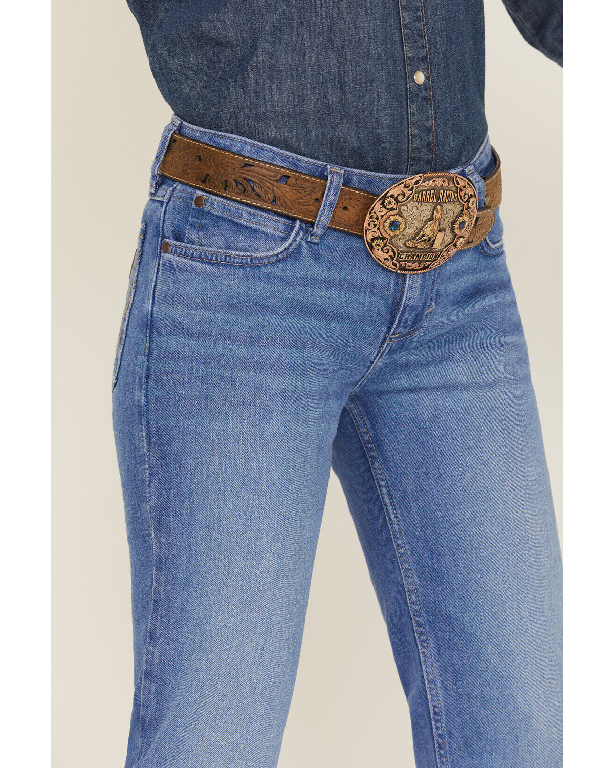 Image #2 - Wrangler Retro Women's Mae Medium Wash Mid Rise Trouser Denim Jeans, Medium Wash, hi-res