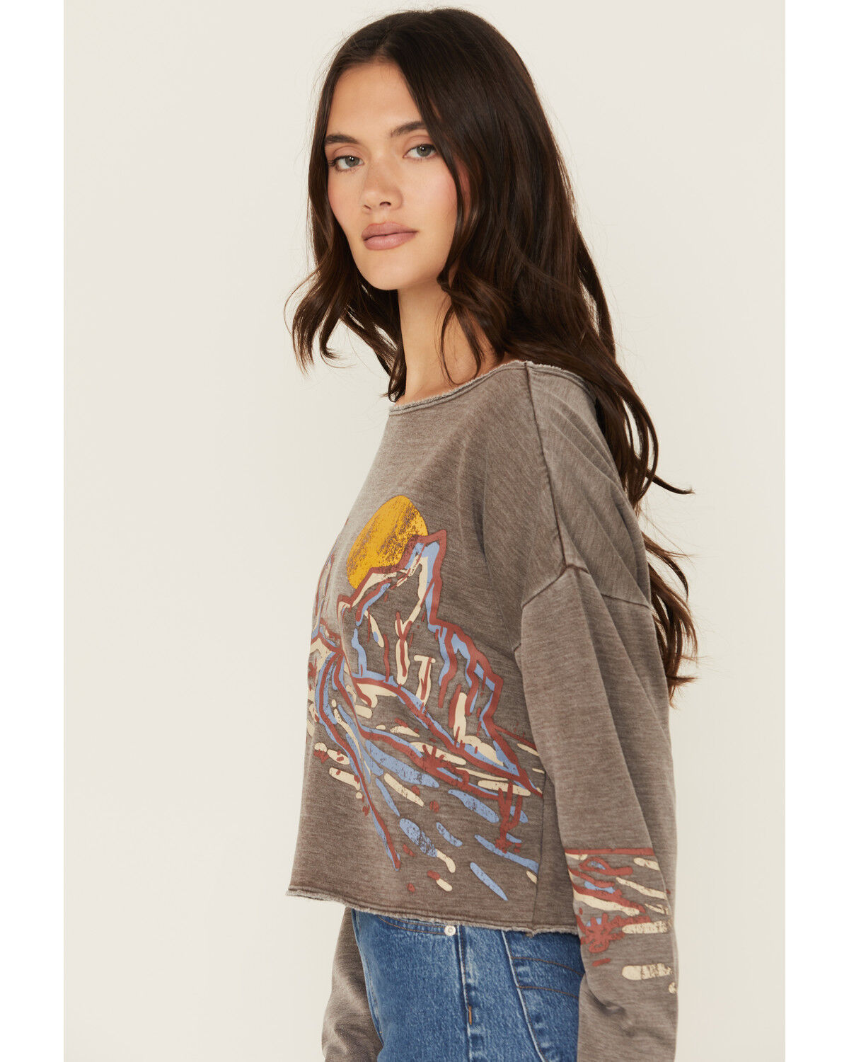 Image #2 - Cleo + Wolf Women's Mountain Long Sleeve Graphic Shirt, Dark Brown, hi-res