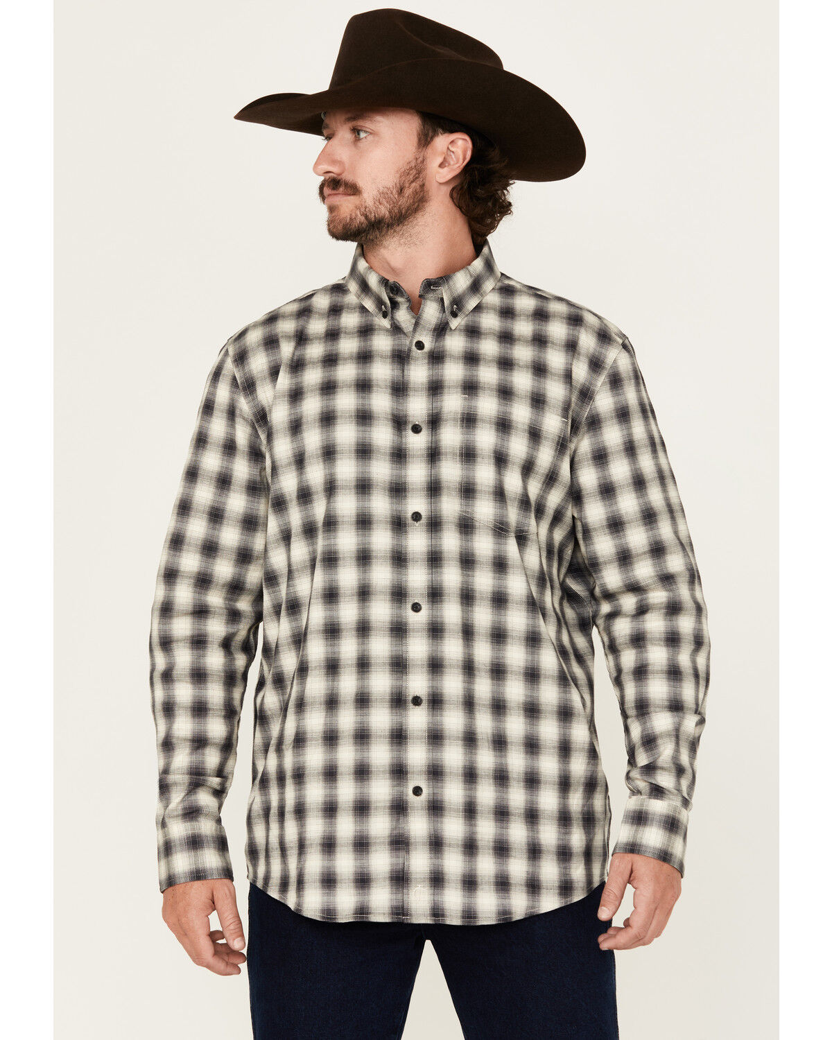 Image #1 - Cody James Men's Palamino Plaid Print Long Sleeve Button-Down Stretch Western Shirt - Big, Black, hi-res