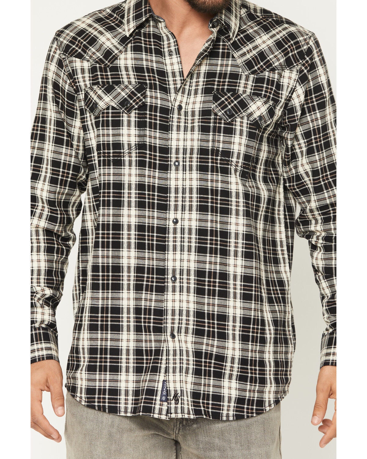 Image #3 - Moonshine Spirit&reg; Men's Viper Dobby Plaid Print Long Sleeve Snap Western Shirt, Black, hi-res