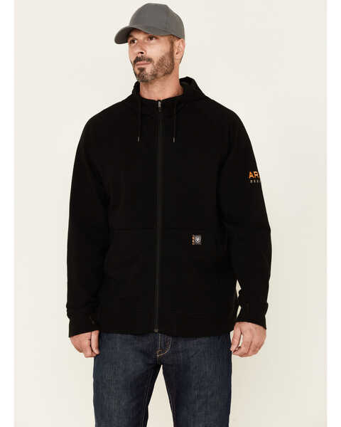 Ariat Men's Black Rebar Thermic Insulated Zip-Front Hooded Work Jacket, Black, hi-res