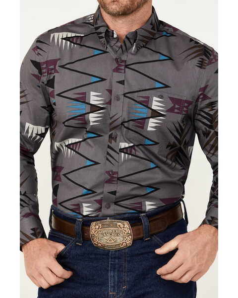 Image #3 - RANK 45® Men's Forkwood Southwestern Print Long Sleeve Button-Down Shirt, Charcoal, hi-res