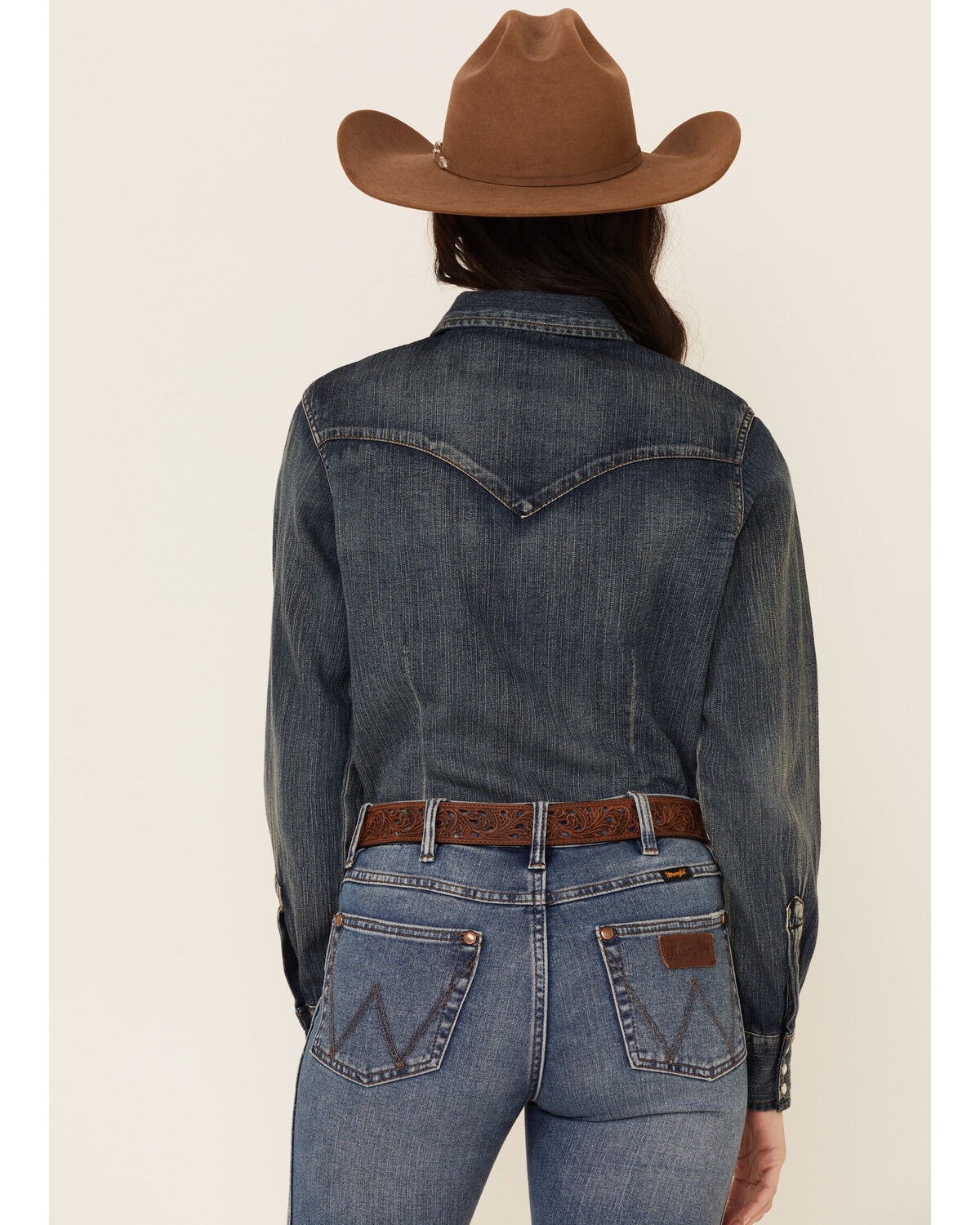 Image #4 - Wrangler Women's Long Sleeve Vintage Denim Shirt, Indigo, hi-res