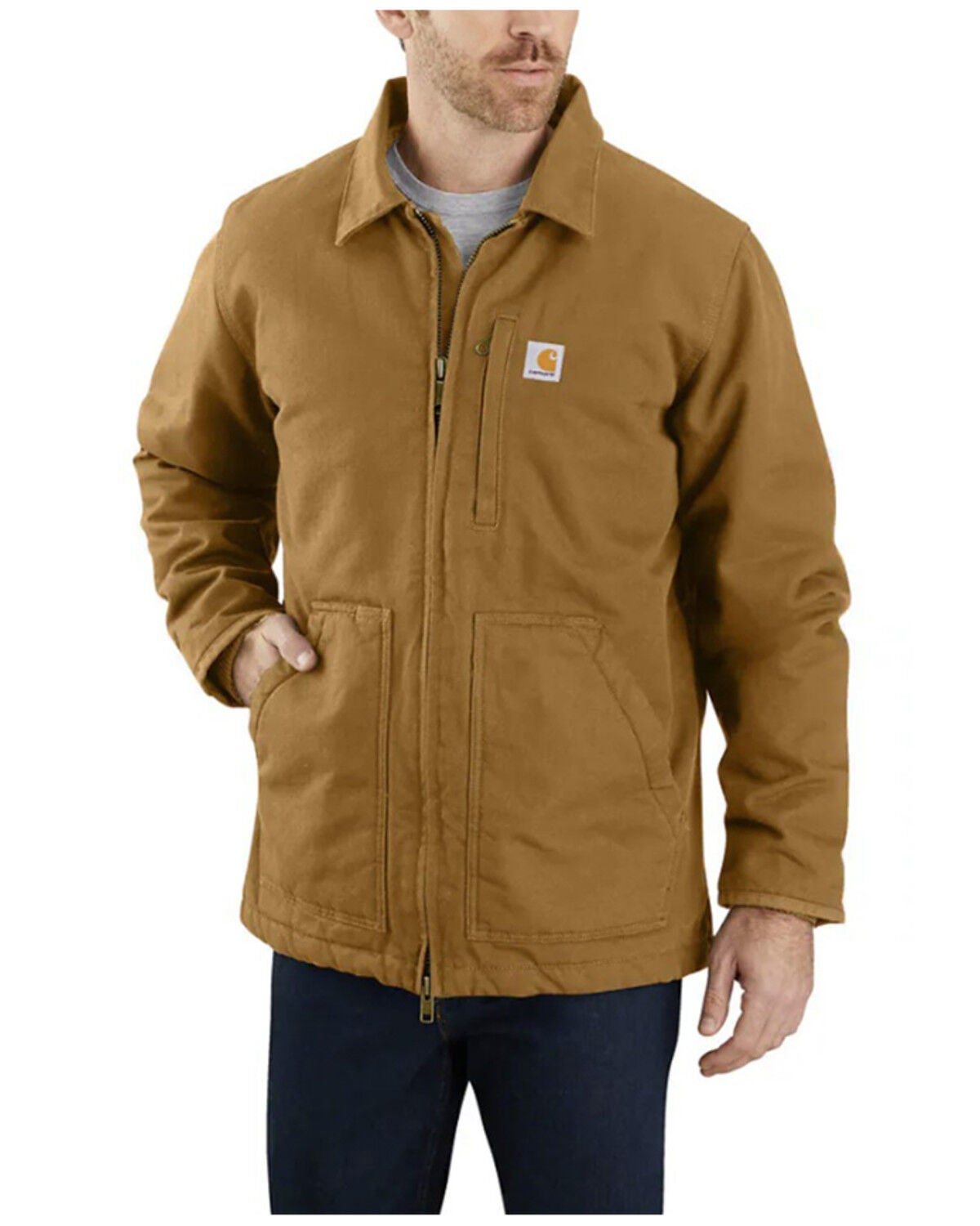 Carhartt Men's Loose Fit Washed Duck Sherpa Lined Coat, Brown, hi-res