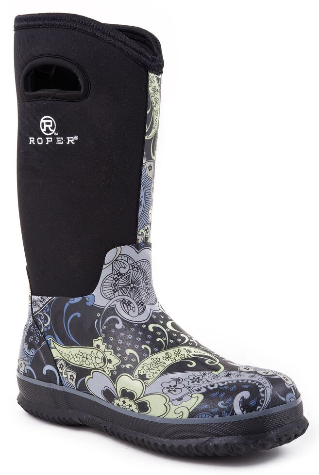 Roper Neoprene Shaft Rubber Boots - Round Toe, Black, hi-res
