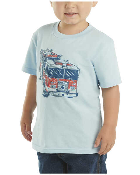 Image #2 - Carhartt Toddler Boys' Fire Truck Short Sleeve Graphic T-Shirt , Light Blue, hi-res