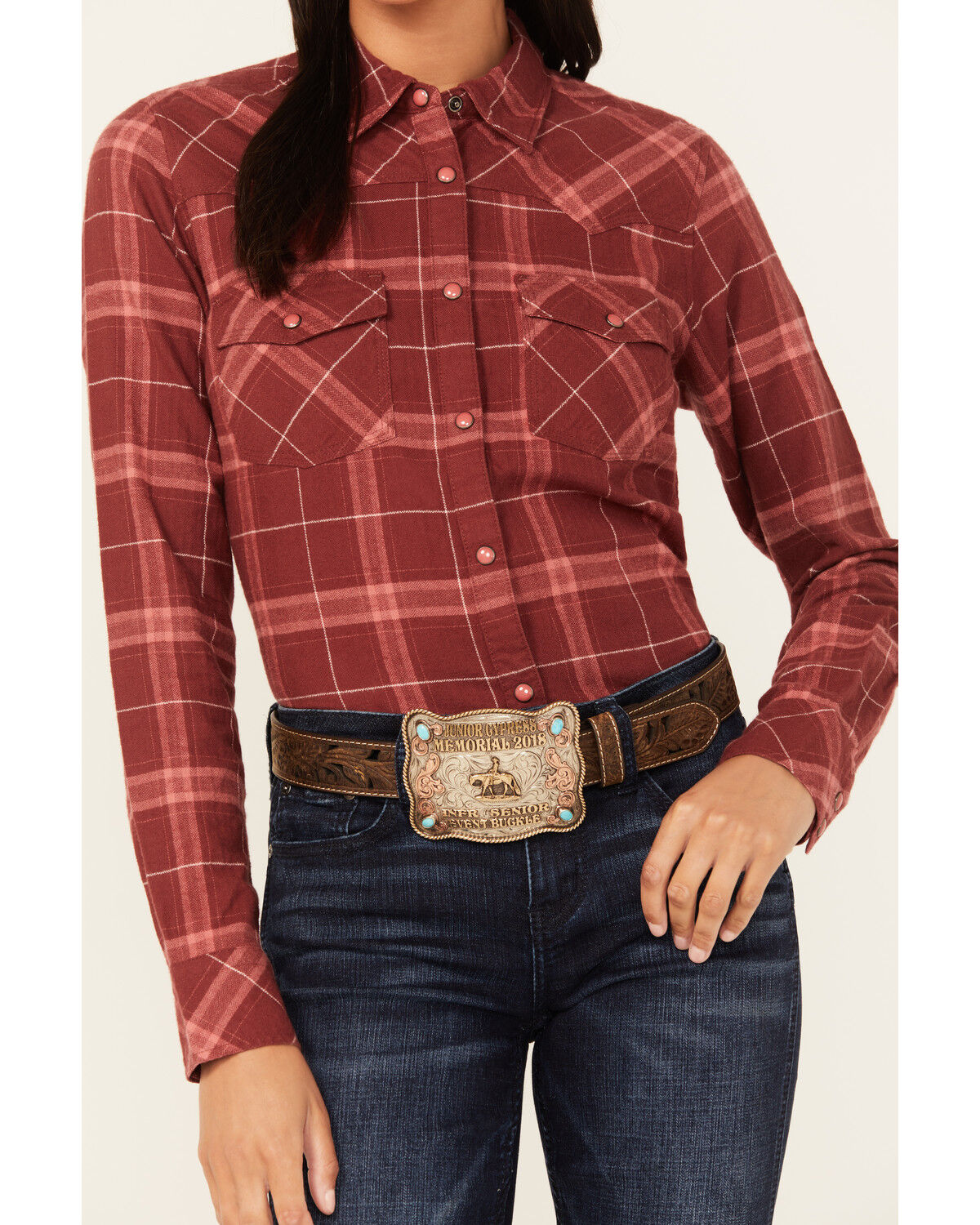 Image #3 - Shyanne Women's Willow Long Sleeve Snap Western Flannel Shirt, Dark Red, hi-res