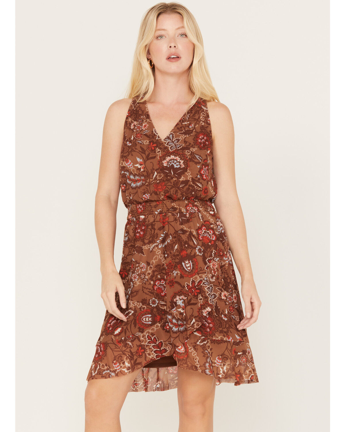 Image #1 - Idyllwind Women's Meshed Smock Mini Dress, Brown, hi-res