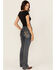 Image #1 - Grace In LA Women's Medium Wash Camo Fleur De Lis Embroidered Mid Rise Bootcut Stretch Denim Jeans, Medium Wash, hi-res