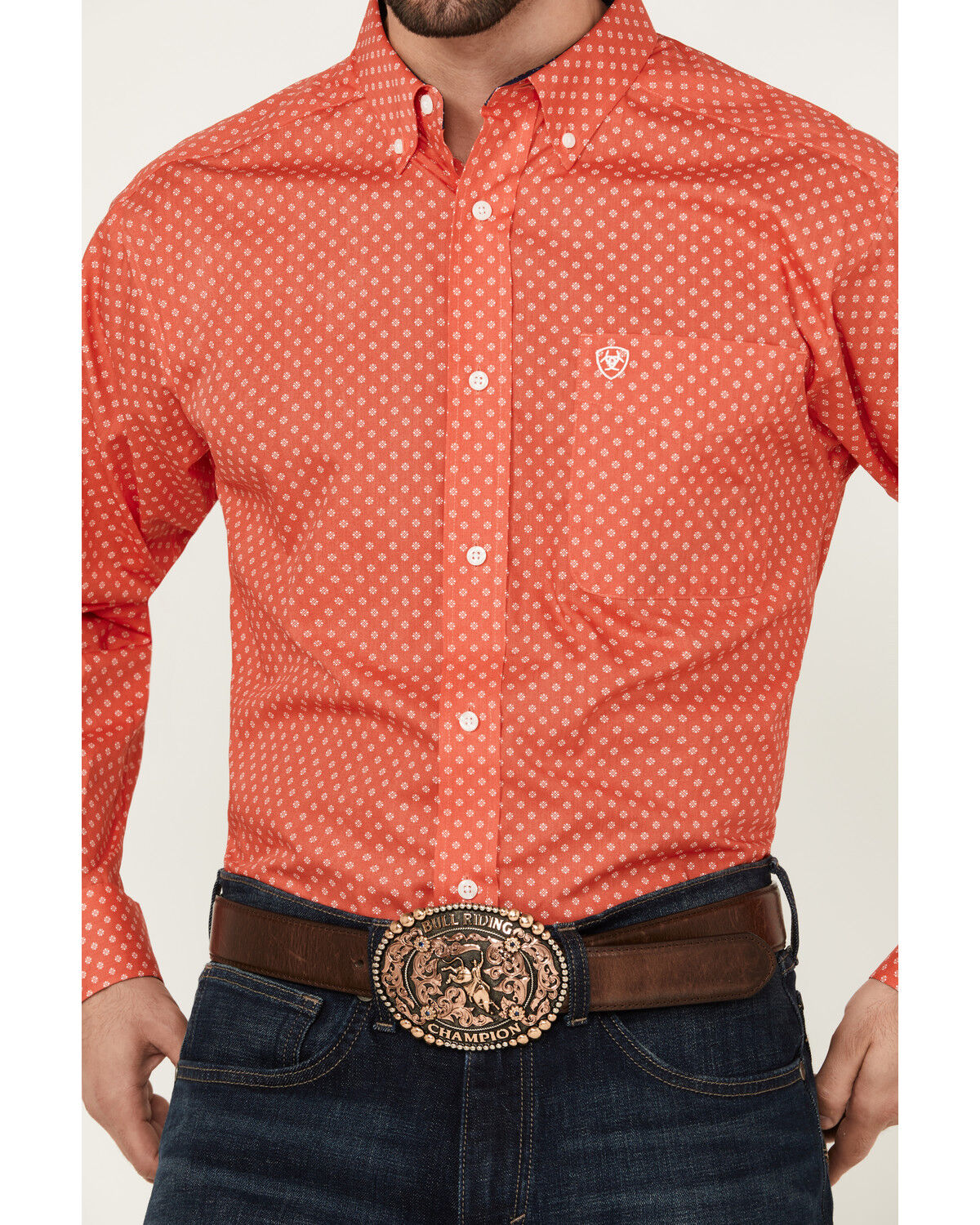 Image #3 - Ariat Men's Wilkie Geo Print Long Sleeve Button-Down Western Shirt, Red, hi-res