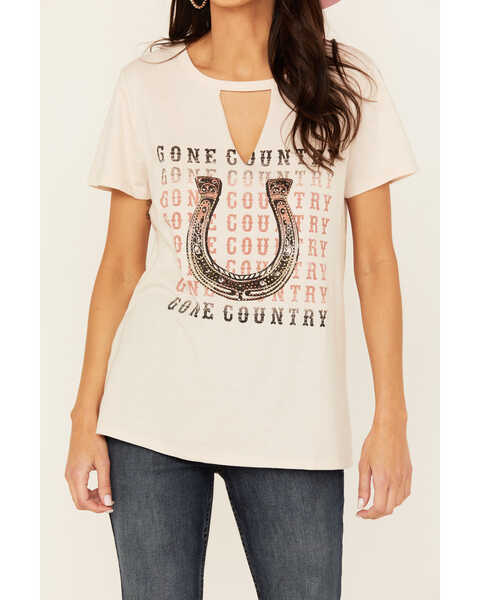 Image #3 - Blended Women's Gone Country Rhinestone Short Sleeve Graphic Tee, Ivory, hi-res