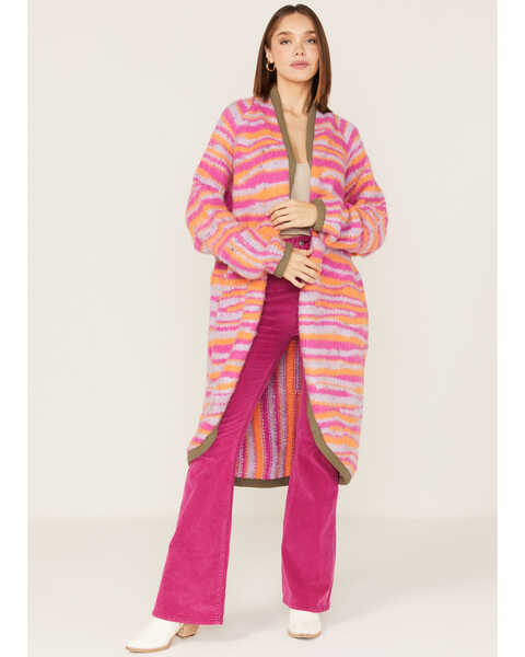 Free People Women's Pink Tiger Knit Duster, Pink, hi-res