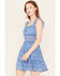 Image #2 - Trixxi Women's Floral Print Smocked Waist Mini Dress, Blue, hi-res