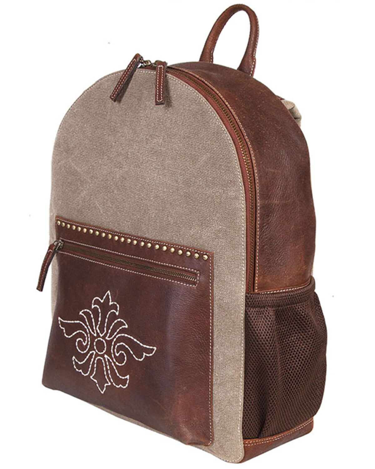 Image #2 - Scully Canvas and Leather Studded and Floral Embroidered Backpack, Tan, hi-res