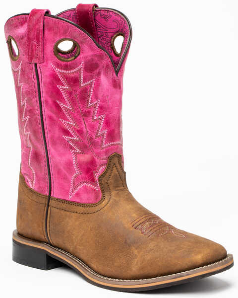 Shyanne Youth Girls' Top Western Boots - Square Toe, Brown/pink, hi-res