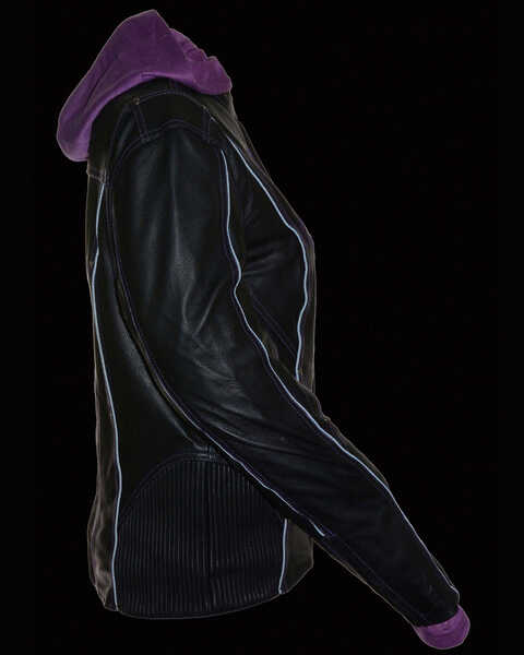 Image #6 - Milwaukee Leather Women's 3/4  Leather Jacket With Reflective Tribal Detail, Black/purple, hi-res