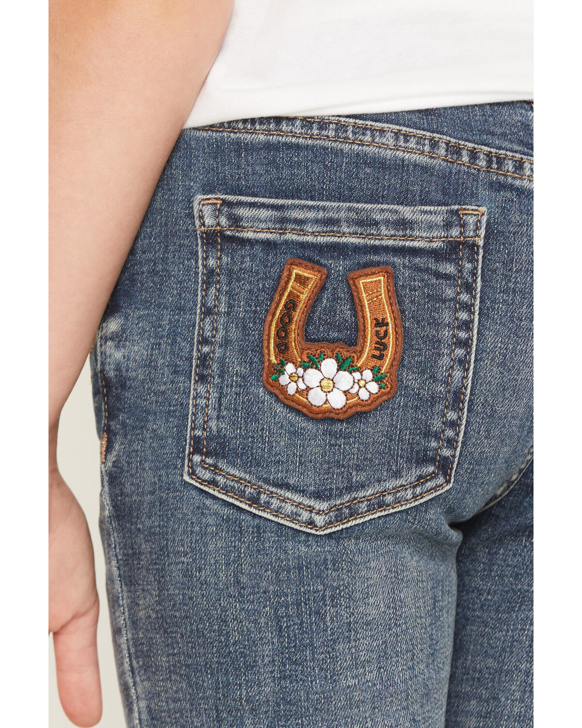 Image #4 - Shyanne Girls' Cass Patchwork Mid Rise Bootcut Stretch Denim Jeans, Medium Wash, hi-res