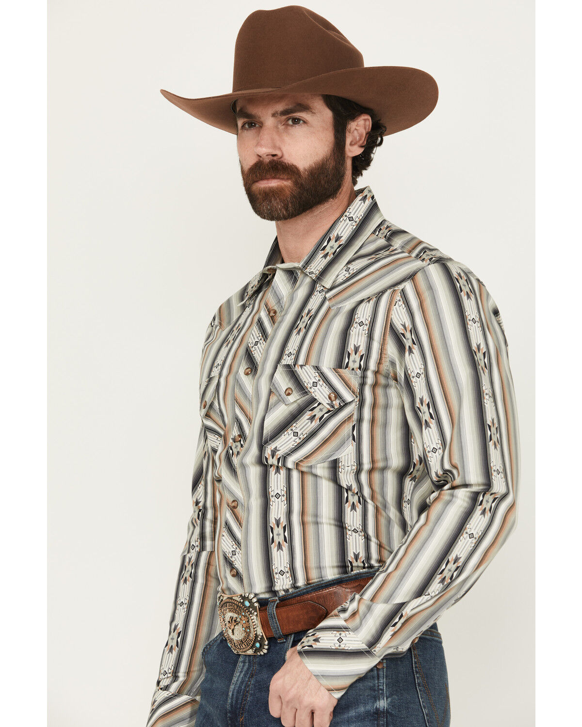 Image #2 - Rock & Roll Denim Men's Southwestern Striped Long Sleeve Snap Stretch Western Shirt, Black, hi-res