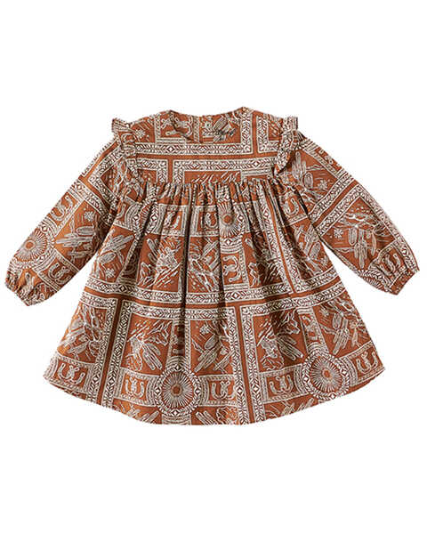 Wrangler Toddler-Girls' Western Bandana Print Long Sleeve Dress, Tan, hi-res