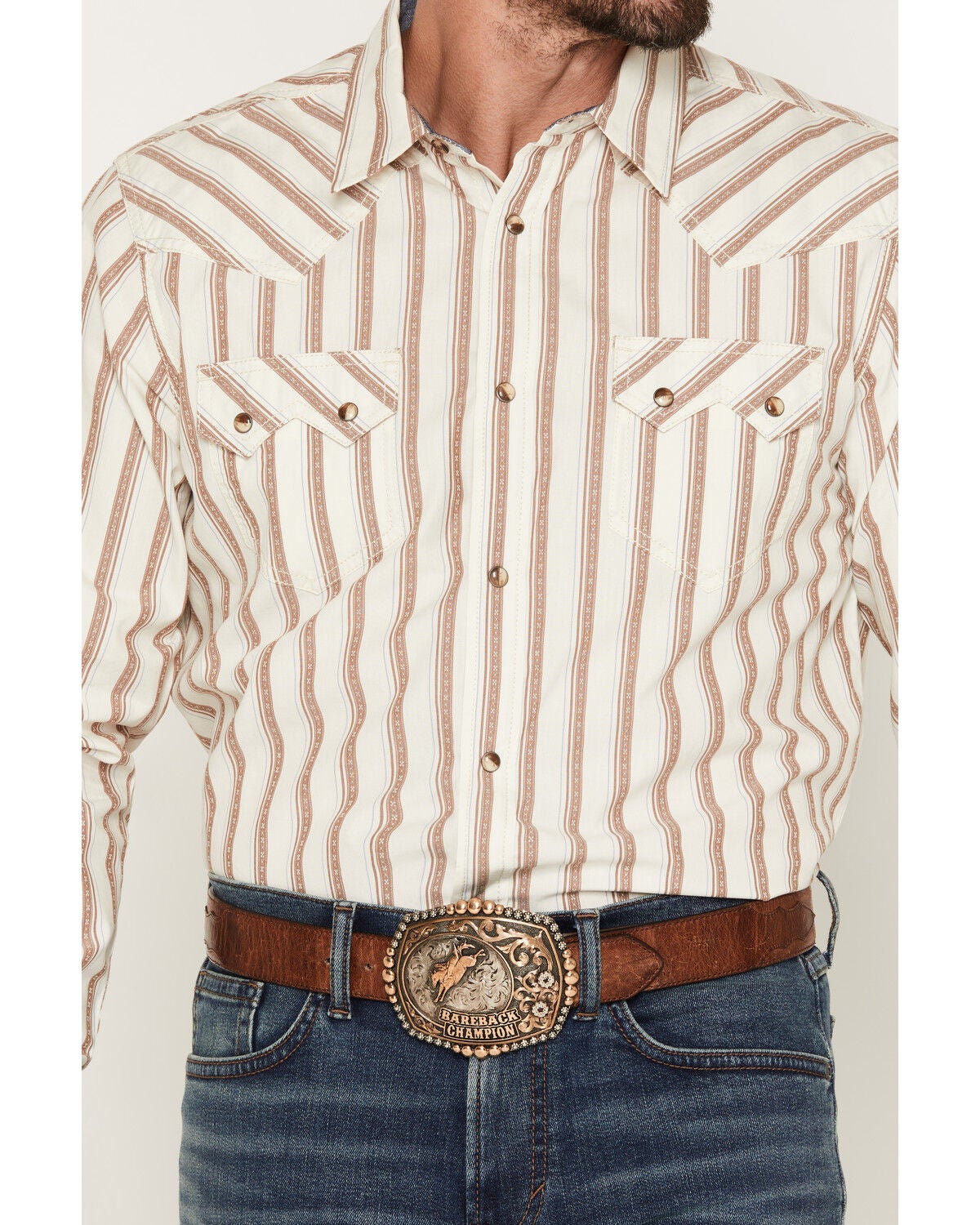 Image #3 - Cody James Men's Trigger Striped Print Long Sleeve Snap Western Shirt, Cream, hi-res