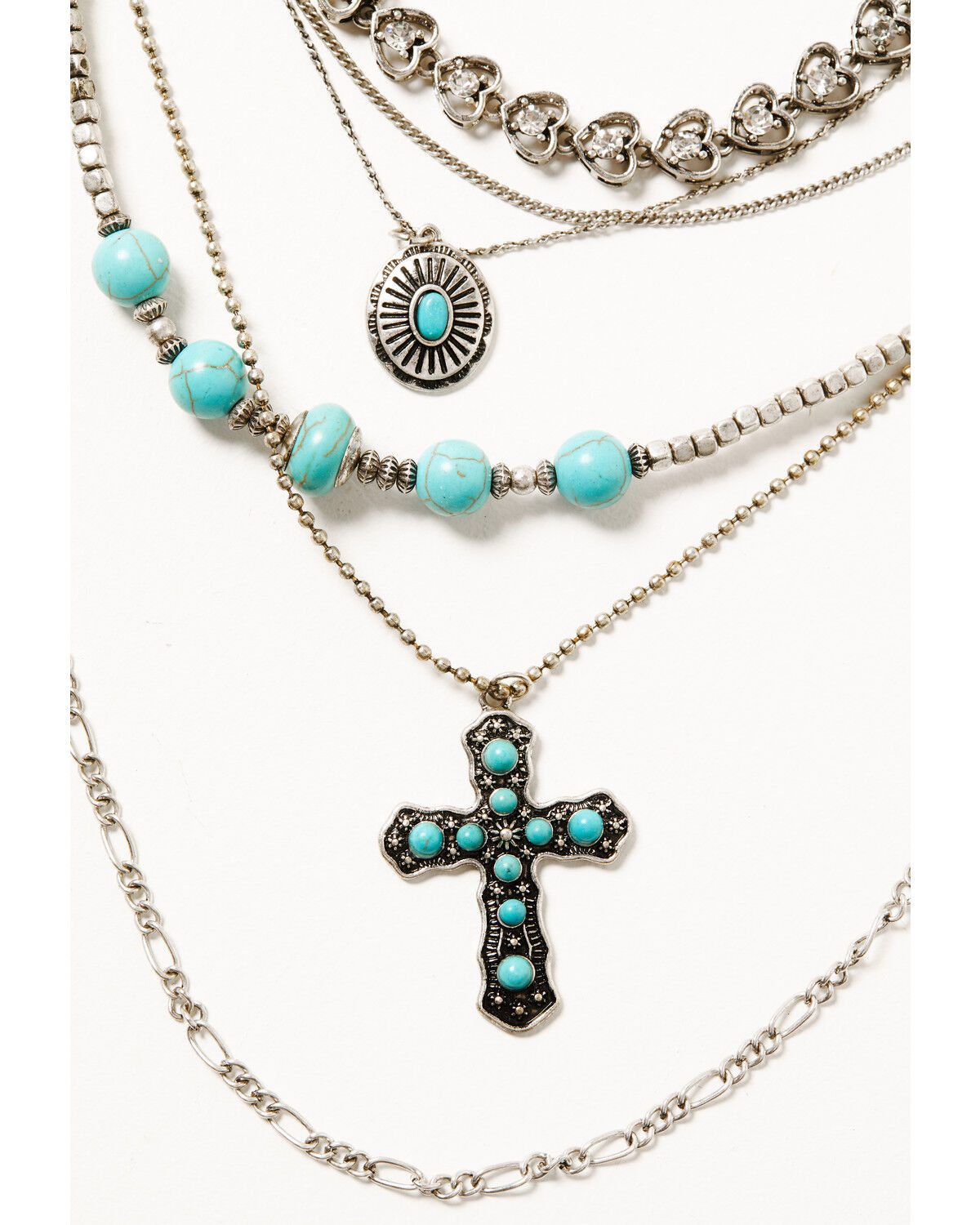 Image #2 - Shyanne Women's Silver & Turquoise 6-layer Cross Necklace, Silver, hi-res