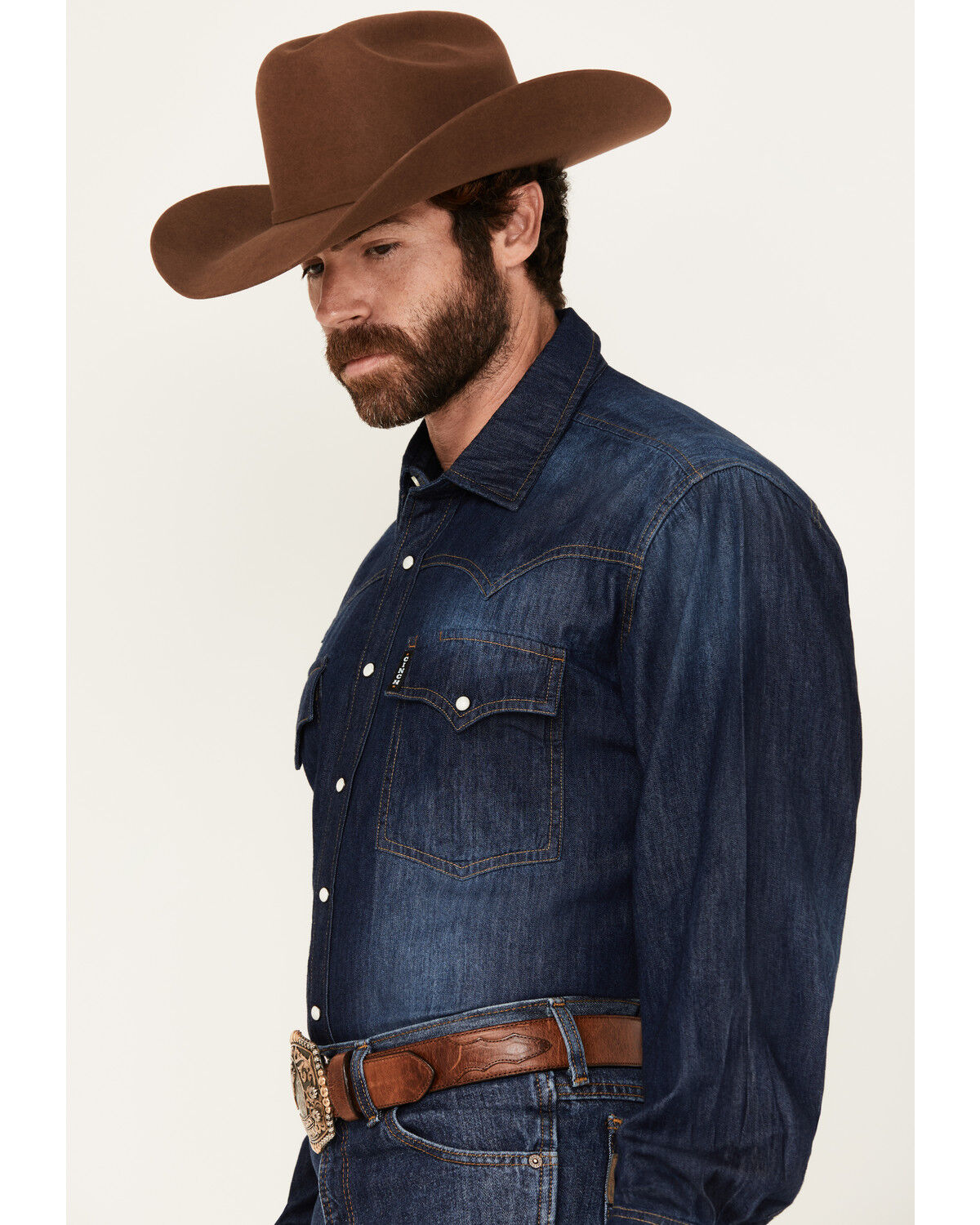 Image #2 - Cinch Men's Denim Long Sleeve Western Snap Shirt, Indigo, hi-res
