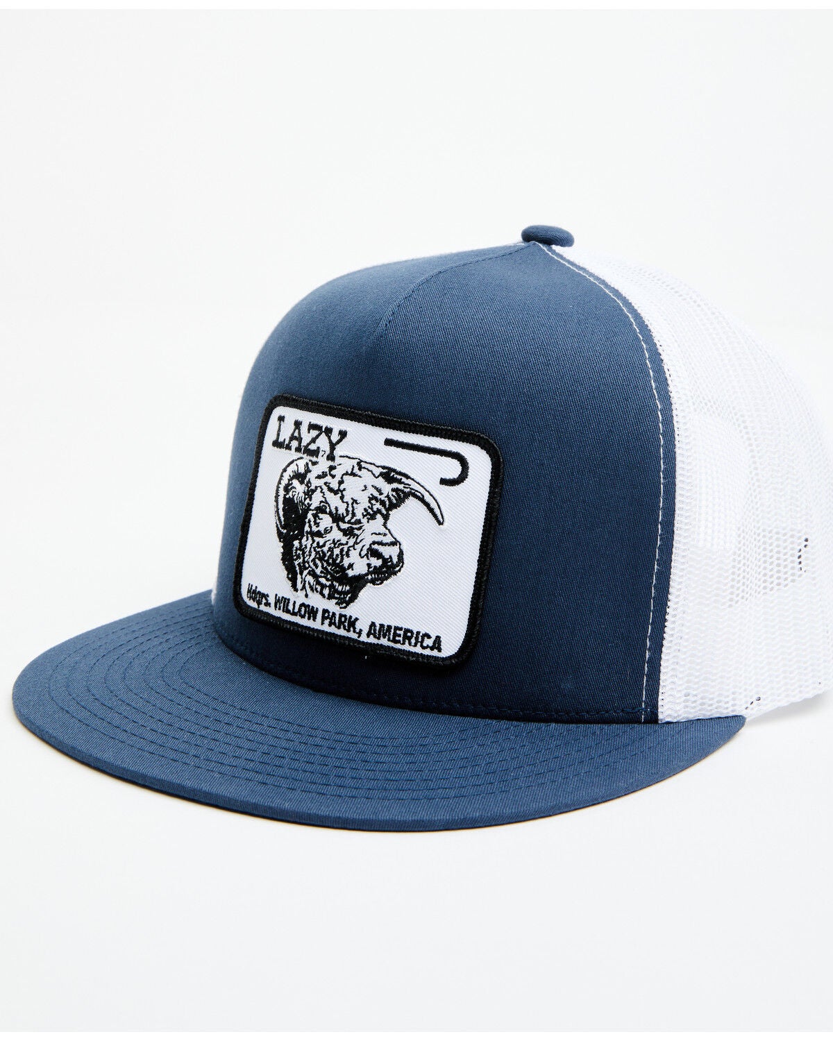 Lazy J Ranch Men's Willow Blue & White Large Patch Mesh-Back Ball Cap, Navy, hi-res