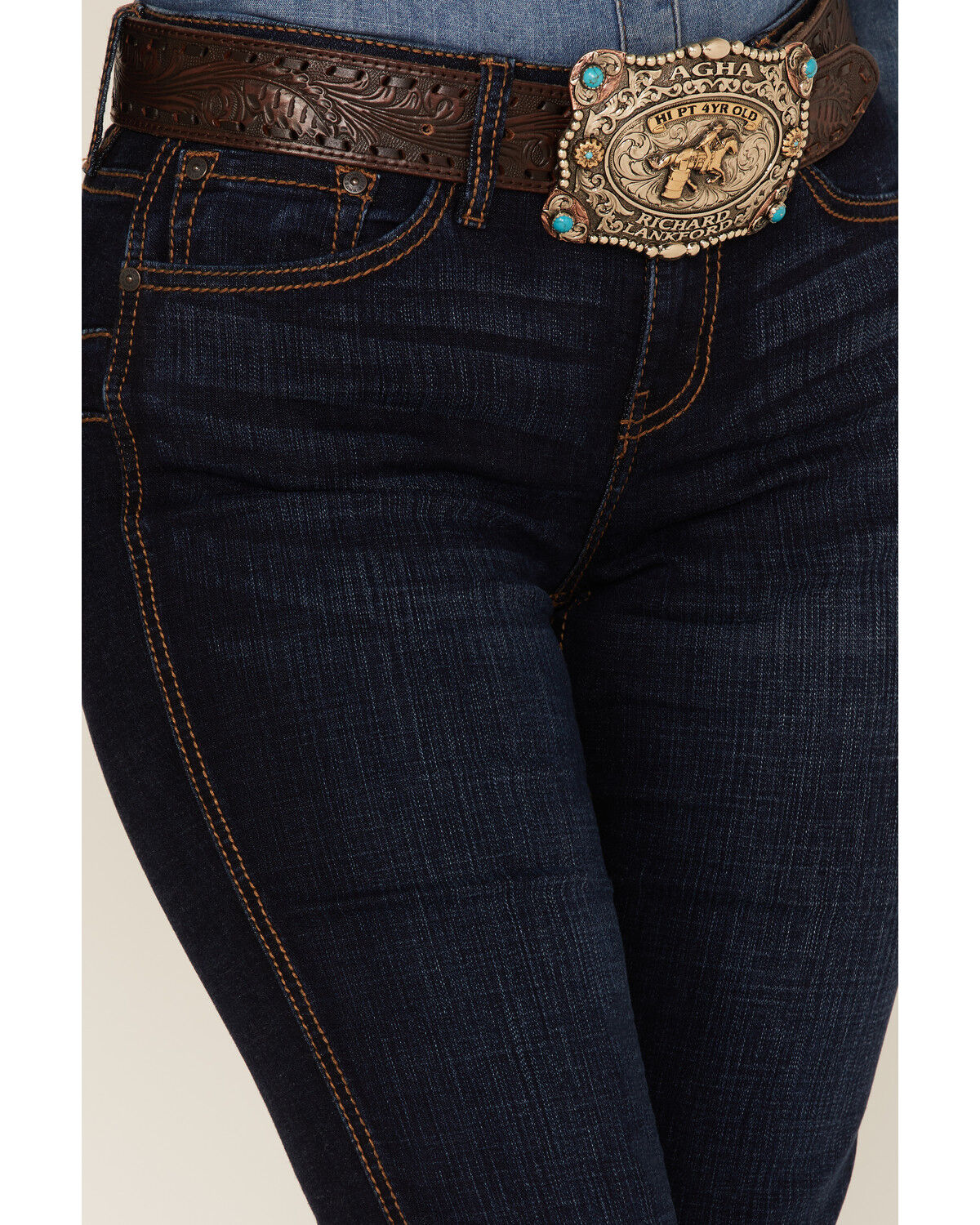 Image #2 - RANK 45® Women's Dark Wash Mid Straight Riding Jeans, Dark Wash, hi-res