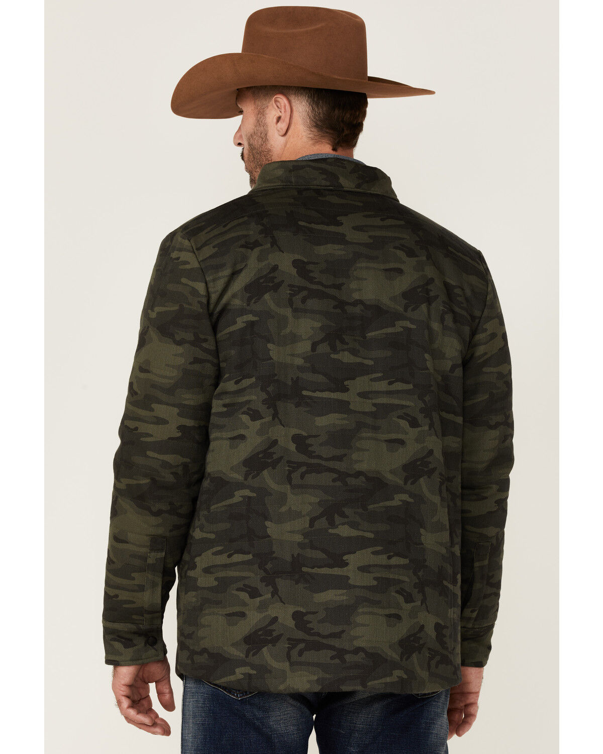 Image #4 - Rock & Roll Denim Men's Camo Print Twill Puffer Snap-Down Shirt Jacket, Olive, hi-res