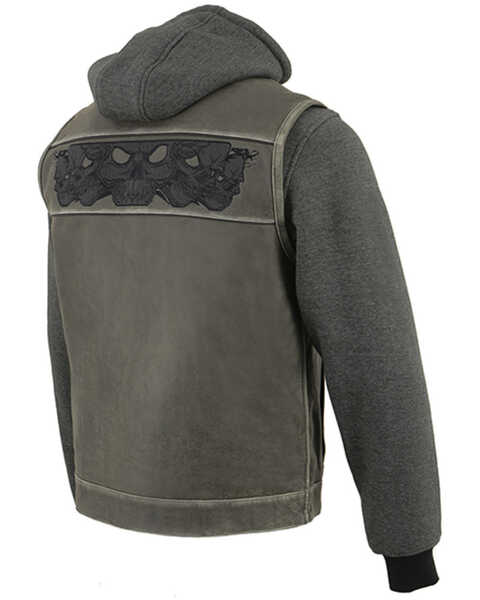 Image #3 - Milwaukee Leather Men's Leather Concealed Carry Vest with Reflective Skulls and Removeable Hoodie - 3X, Grey, hi-res
