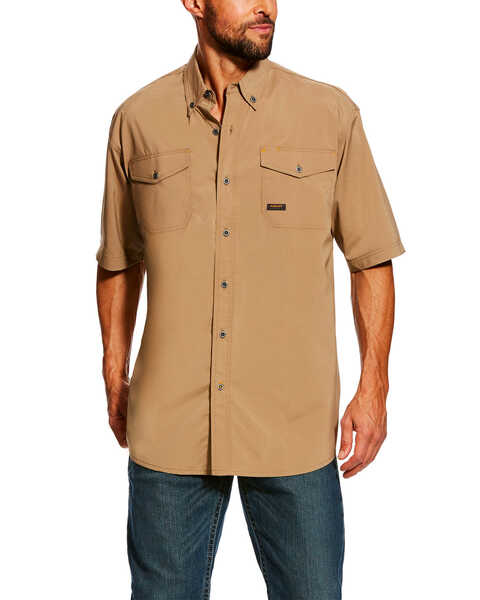 Ariat Men's Rebar Made Tough VentTEK Short Sleeve Work Shirt , Beige/khaki, hi-res