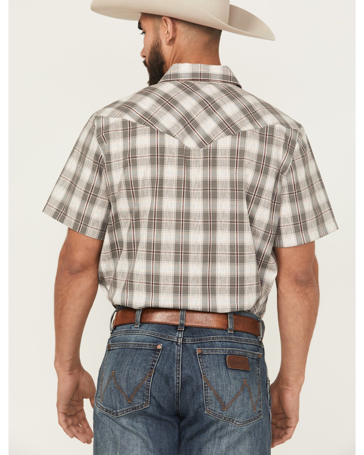 Image #4 - Gibson Trading Co Men's Starlink Plaid Print Short Sleeve Snap Western Shirt, Grey, hi-res