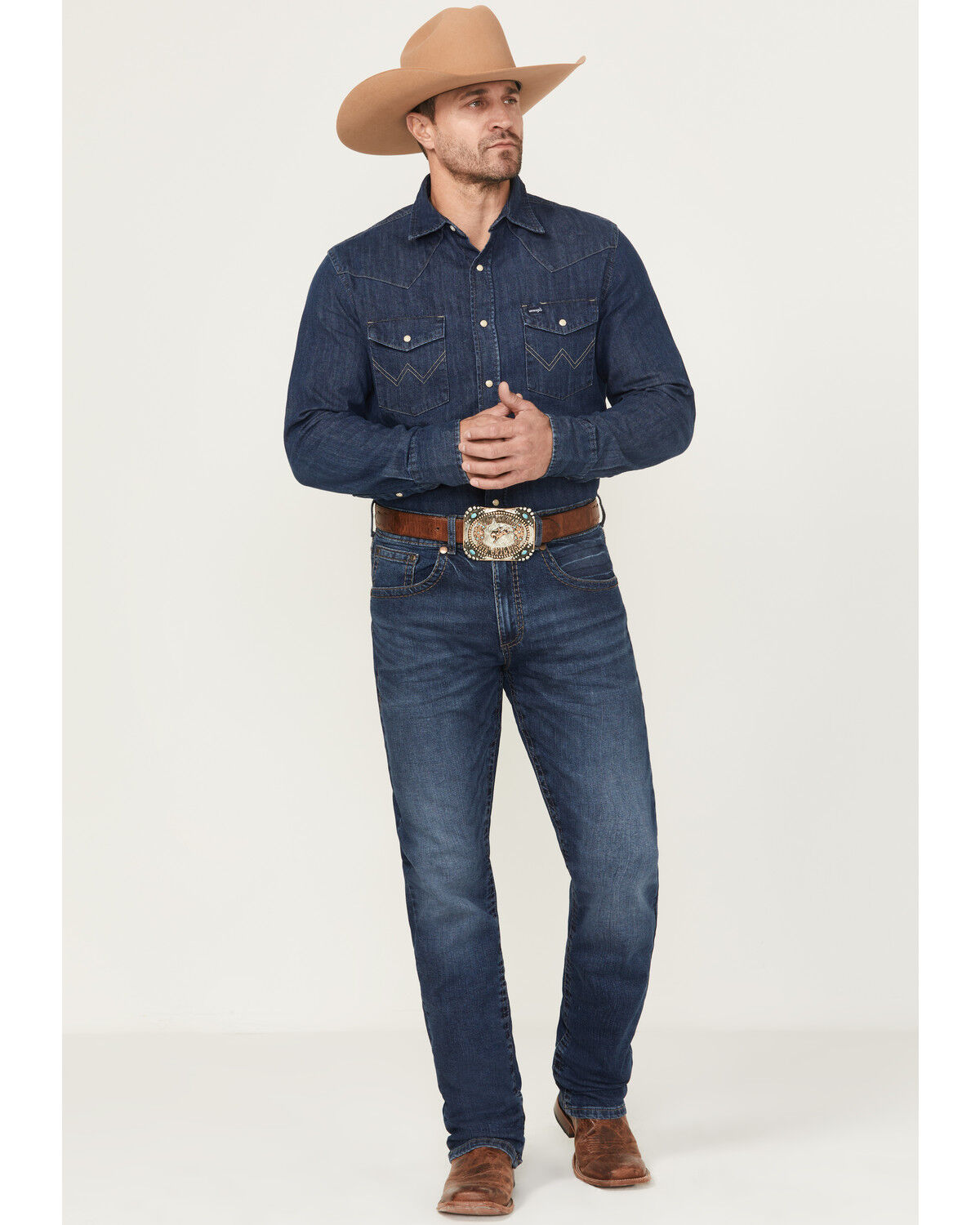 Image #1 - Rock 47 by Wrangler Men's Tynecastle Dark Wash Slim Straight Stretch Denim Jeans, Dark Wash, hi-res