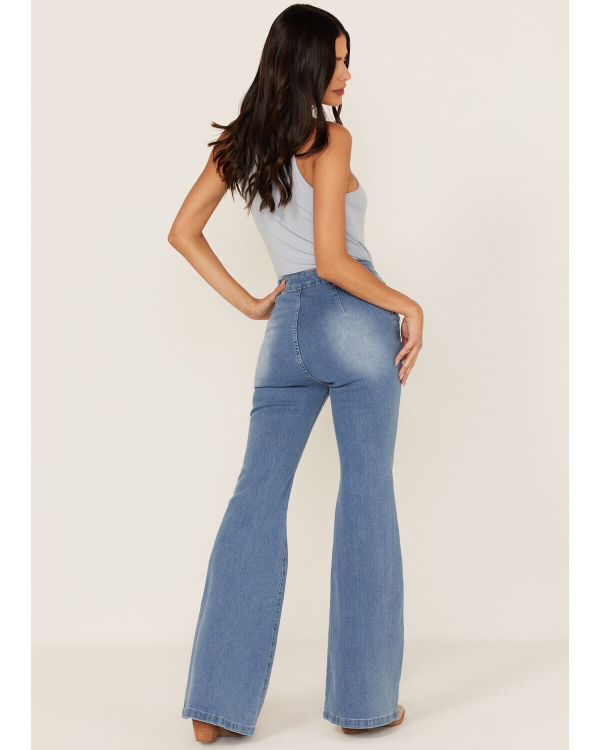 Image #3 - Flying Tomato Women's Light Wash High Rise Seamed Flare Jeans, , hi-res