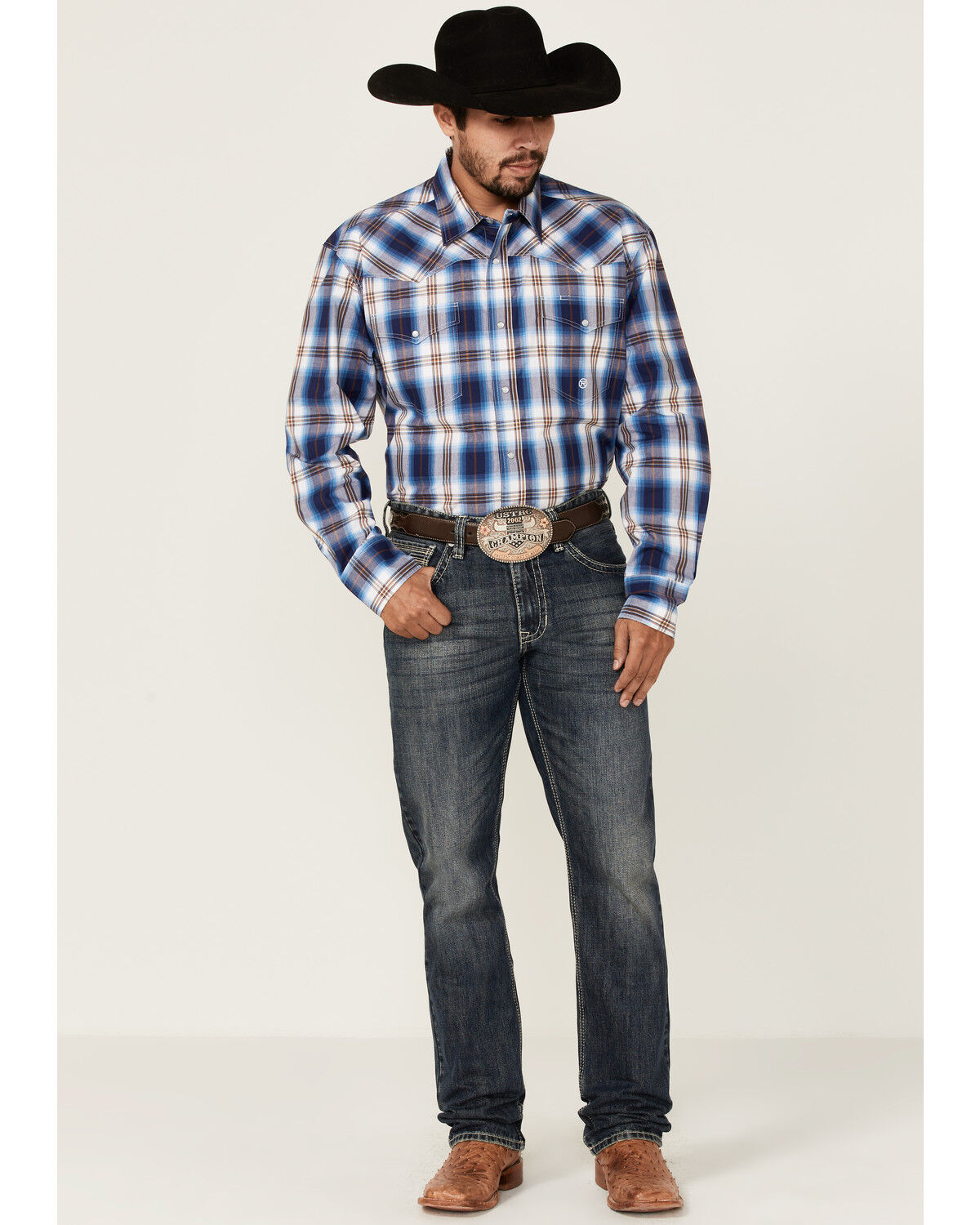 Image #2 - Roper Men's Royal Blue Large Plaid Long Sleeve Pearl Snap Western Shirt, Blue, hi-res