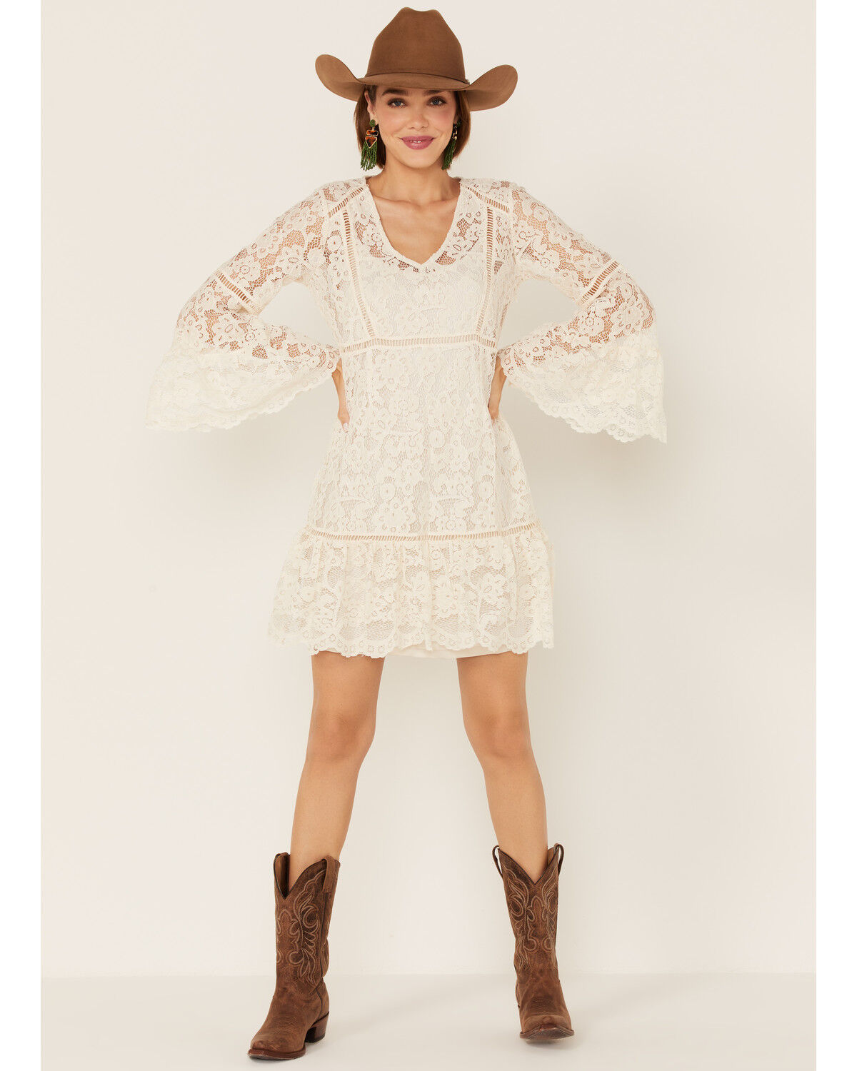 Image #2 - Honey Creek By Scully Women's Lace Crochet Long Sleeve Mini Dress, Ivory, hi-res