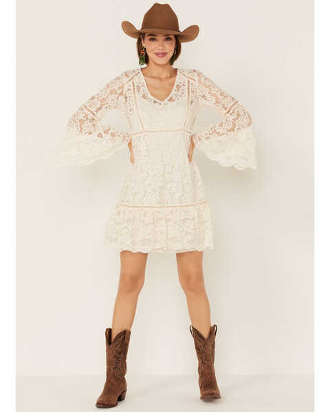 Image #2 - Honey Creek By Scully Women's Lace Crochet Long Sleeve Dress , Ivory, hi-res