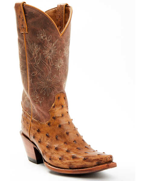 Shyanne Women's Daisie Exotic Full Quill Ostrich Western Boots - Snip Toe, Tan, hi-res