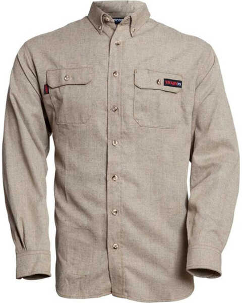 Image #1 - Tecgen Men's Select FR Long Sleeve Button Down Work Shirt , Tan, hi-res