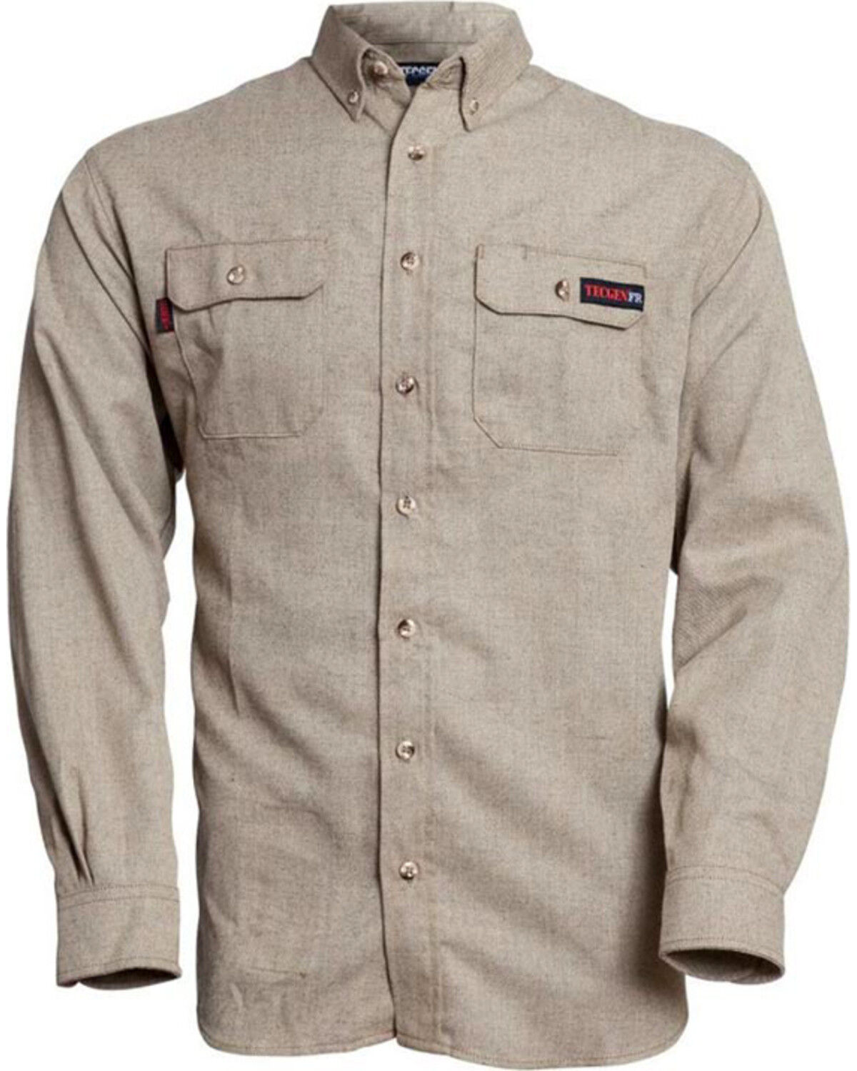 Image #1 - Tecgen Men's Select FR Long Sleeve Button Down Work Shirt, Tan, hi-res