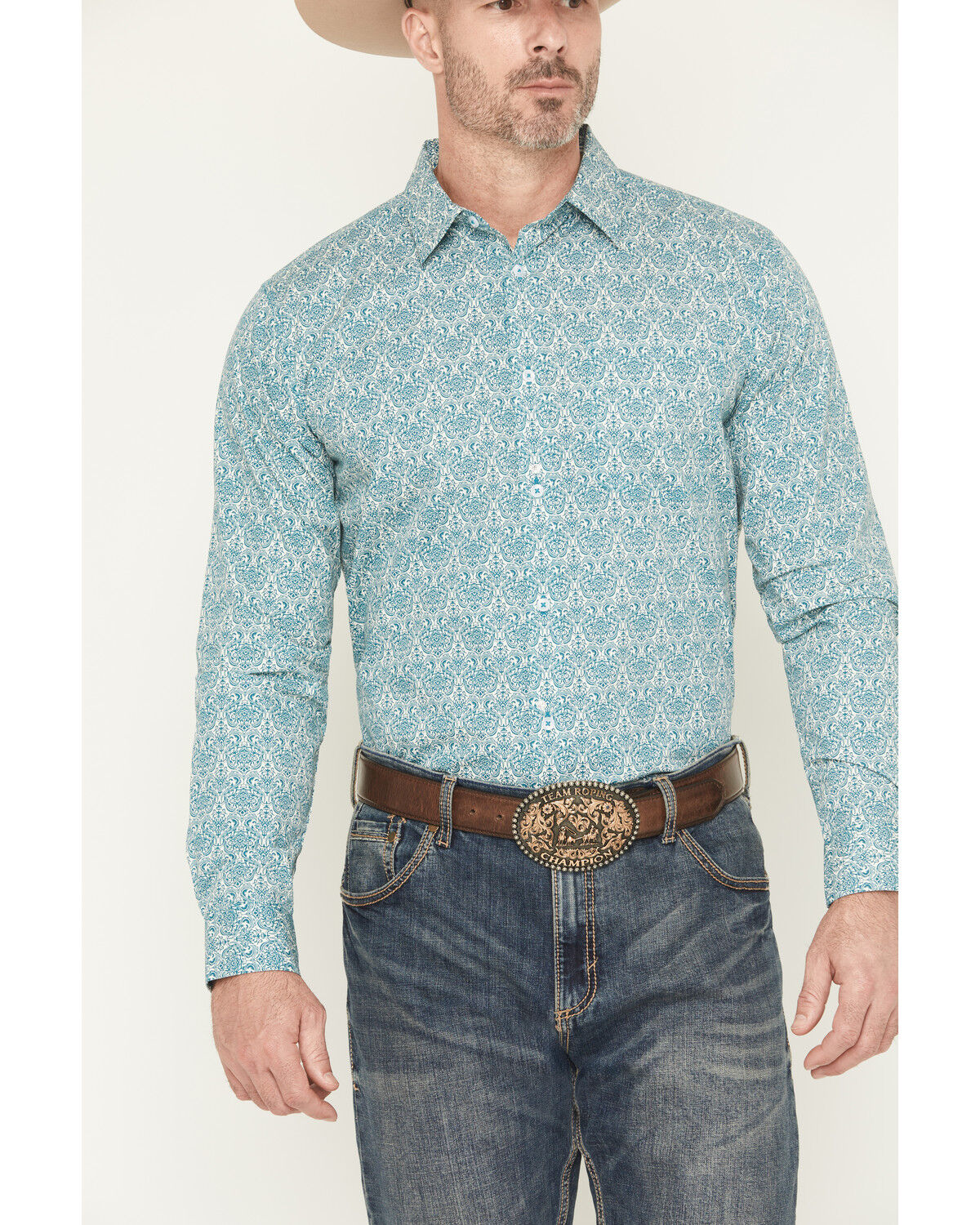 Image #3 - Gibson Trading Co Men's Lava Lamps Medallion Print Long Sleeve Button-Down Stretch Western Shirt, Teal, hi-res