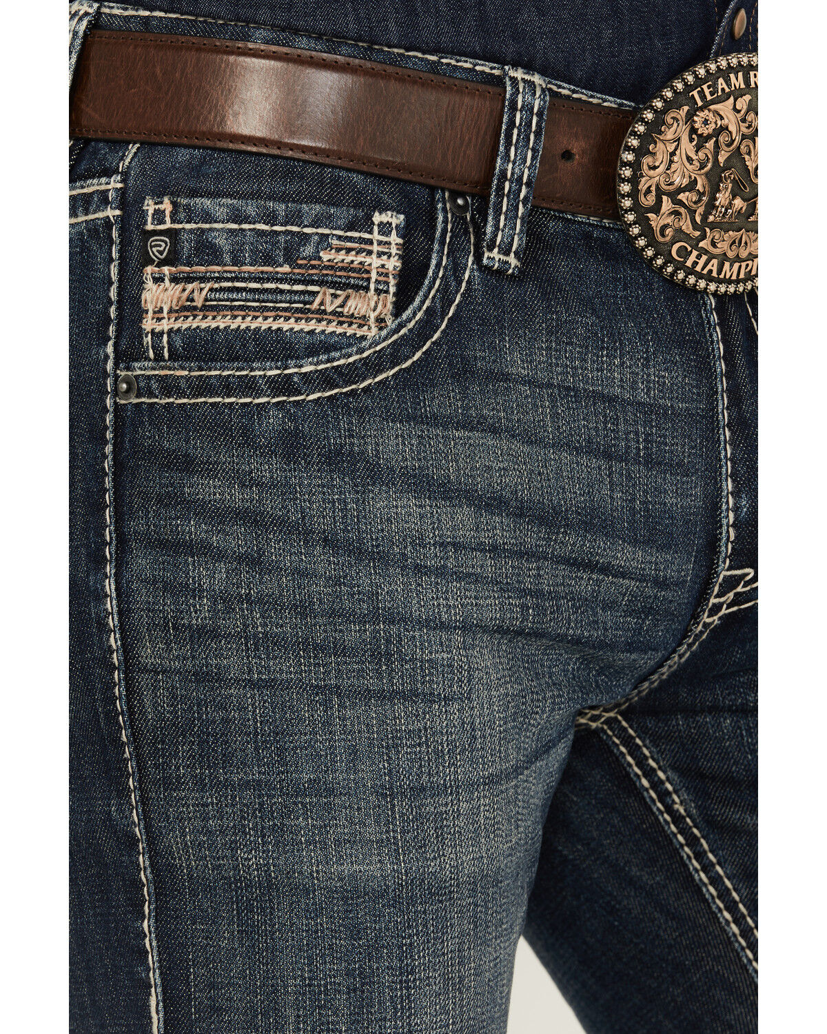 Image #2 - Rock & Roll Denim Men's Pistol Dark Wash Vintage Straight Rigid Denim Jeans, Dark Wash, hi-res