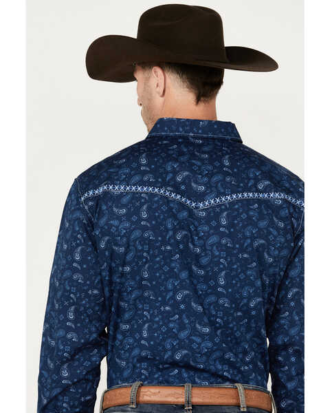 Image #4 - Cowboy Hardware Men's Roman Paisley Print Long Sleeve Western Snap Shirt, Navy, hi-res