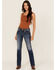 Image #3 - Miss Me Women's Dark Wash Mid Rise Leaf Pocket Bootcut Stretch Denim Jeans, Dark Wash, hi-res