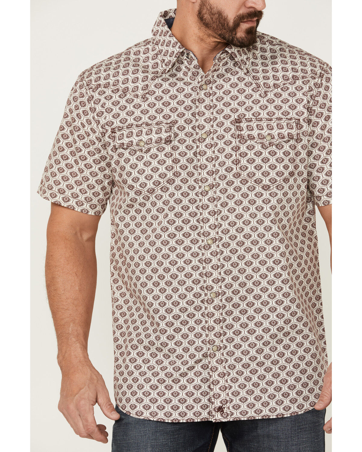 Image #3 - Moonshine Spirit Men's Sparky Medallion Geo Print Short Sleeve Snap Western Shirt, Burgundy, hi-res