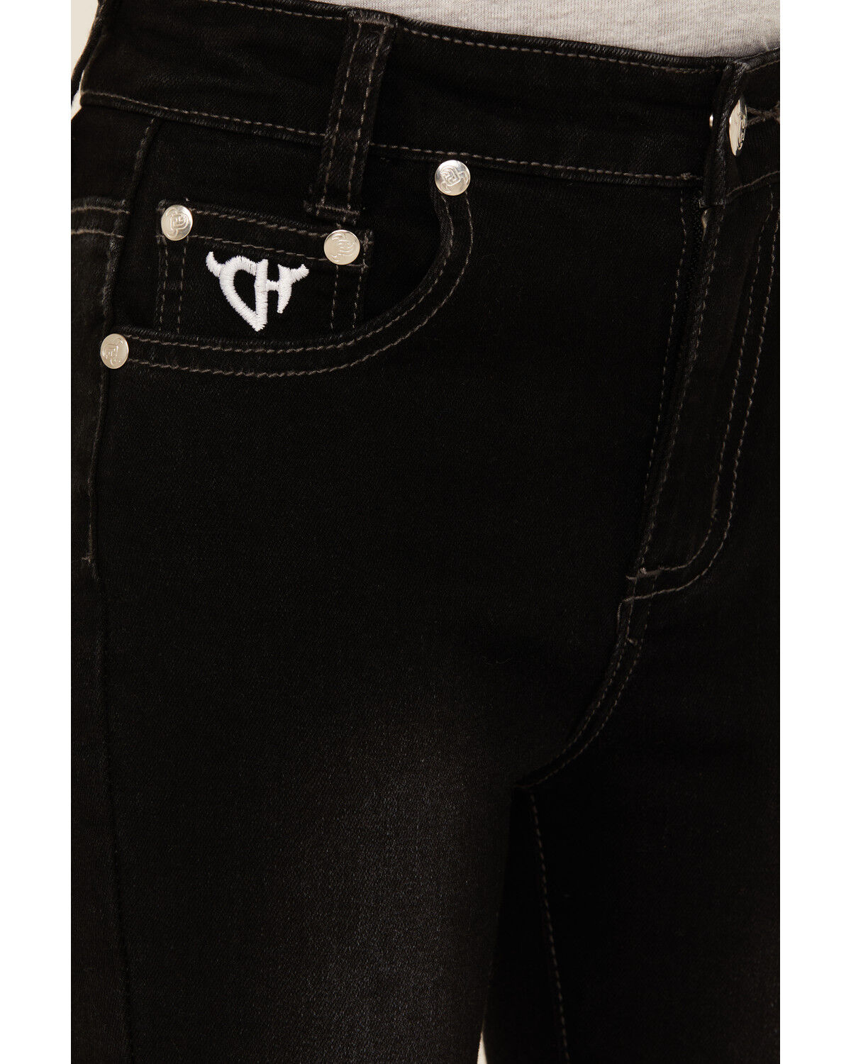 Image #2 - Cowgirl Hardware Girls' Side Fringe Bell Bottom Stretch Denim Jeans, Black, hi-res