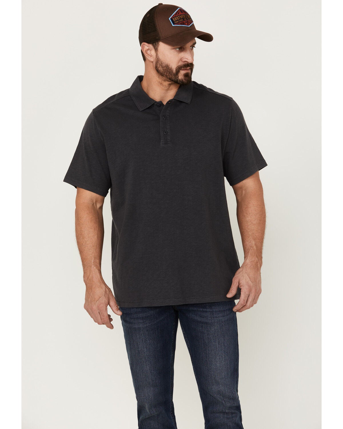 Brothers and Sons Men's Solid Slub Short Sleeve Polo Shirt, Charcoal, hi-res