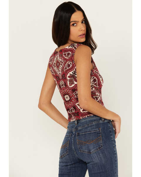 Image #4 - Idyllwind Women's Linmar Printed Button-Down Tank , Dark Red, hi-res