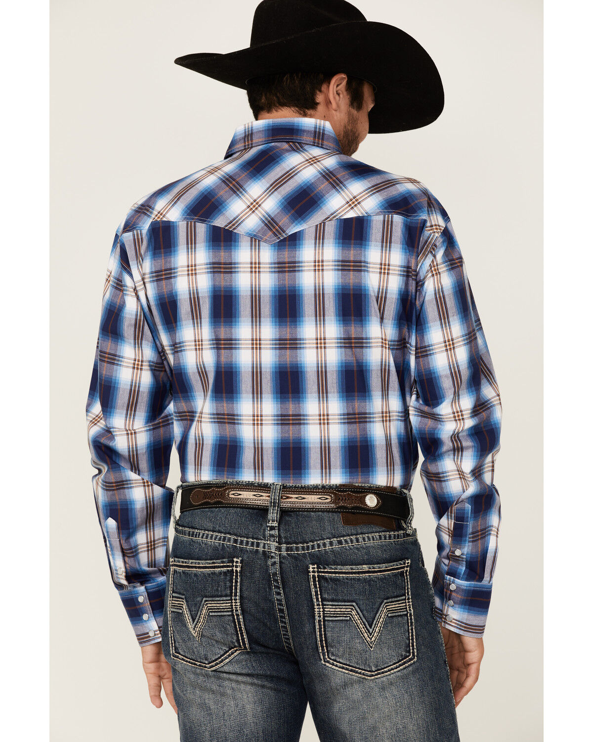 Image #4 - Roper Men's Royal Blue Large Plaid Long Sleeve Pearl Snap Western Shirt, Blue, hi-res