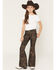 Image #1 - Rock & Roll Denim Girls' Paisley Distressed Flare Stretch Jeans, Black, hi-res